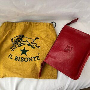 Il Bisonte red zippered leather clutch and dust cover